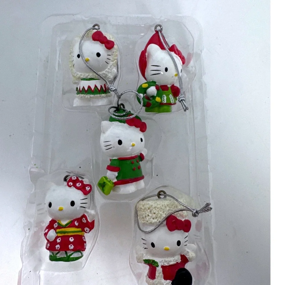 Sanrio Hello Kitty Christmas Ornament Set 5pc Red Green 2009 Kurt Adler Good